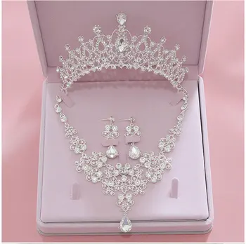 High Quality Fashion Crystal Wedding Bridal Jewelry Sets Women Bride Tiara Crowns Earring Necklace Wedding Jewelry Accessories