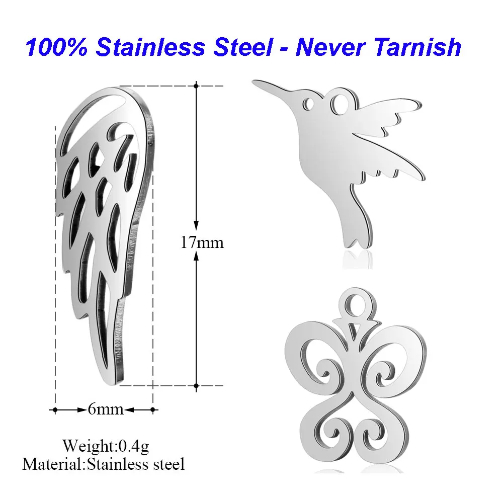 

10pcs/lot 100% Stainless Steel Angle Wing Charms VNISTAR High Polished Hummingbird Butterfly DIY Jewelry Finding Supplies