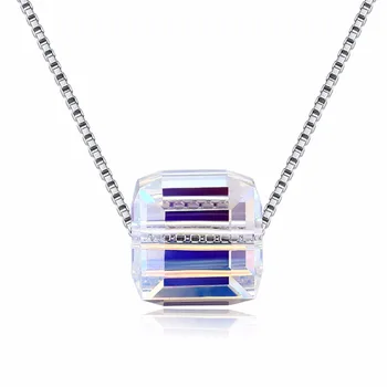 

S925 Crystal Swarovsk Simple Sugar Cube Necklace Forest Gemstone Silver Scale Light Pendant Necklace for Women Elegant Jewelry