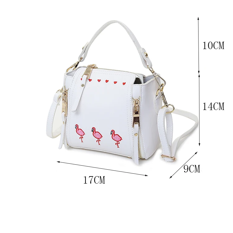 Embroidery flamingos and hearts women bag chain decoration leather handbags small women messenger bags women crossbody bags