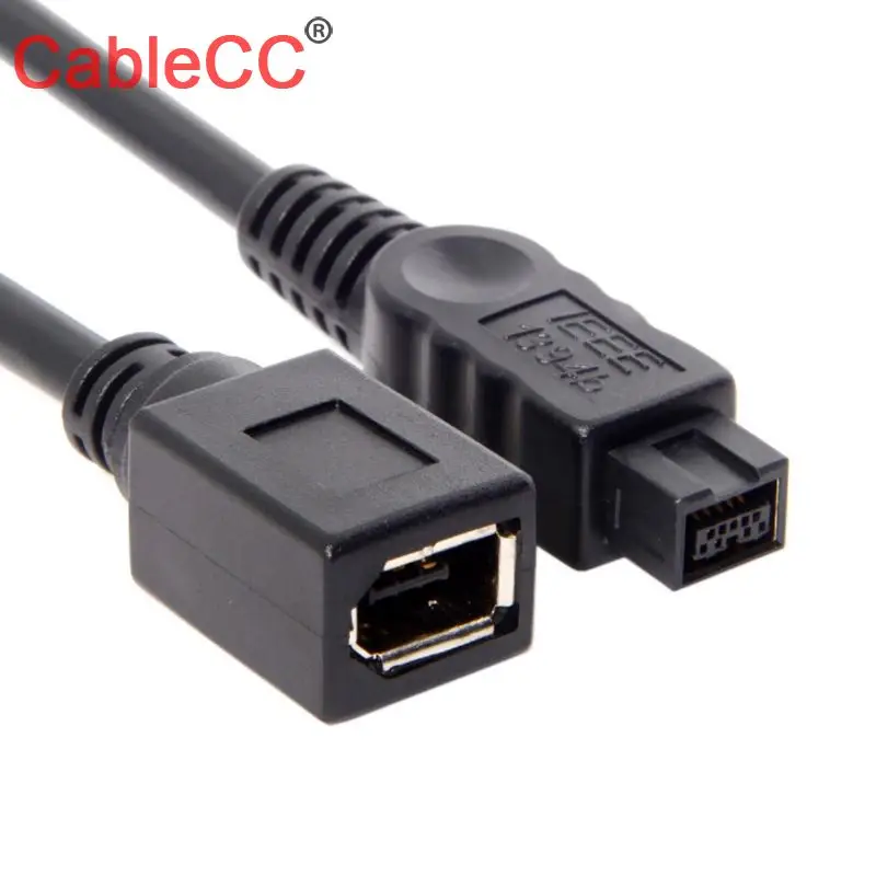 

10pcs/lot CY Cablecc Black Color IEEE 1394 6PIN Female to 1394b 9PIN male Firewire 400 TO 800 Cable 10cm