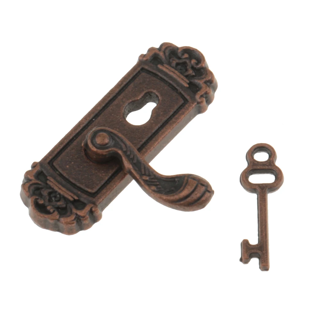 4pc 1:12 Scale Door Knob Left Handle Key Dollhouse Miniature DIY Accessories