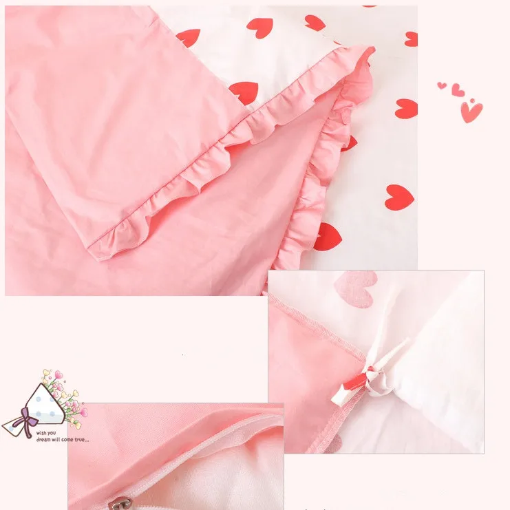 Настроить постельное белье для новорожденных малышей Комплект кровать бампер Хлопок Моющиеся красное сердце дизайн для девочек кроватки