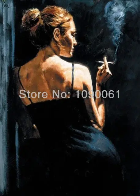 hand painted smoking woman painting modern abstract girls room wall