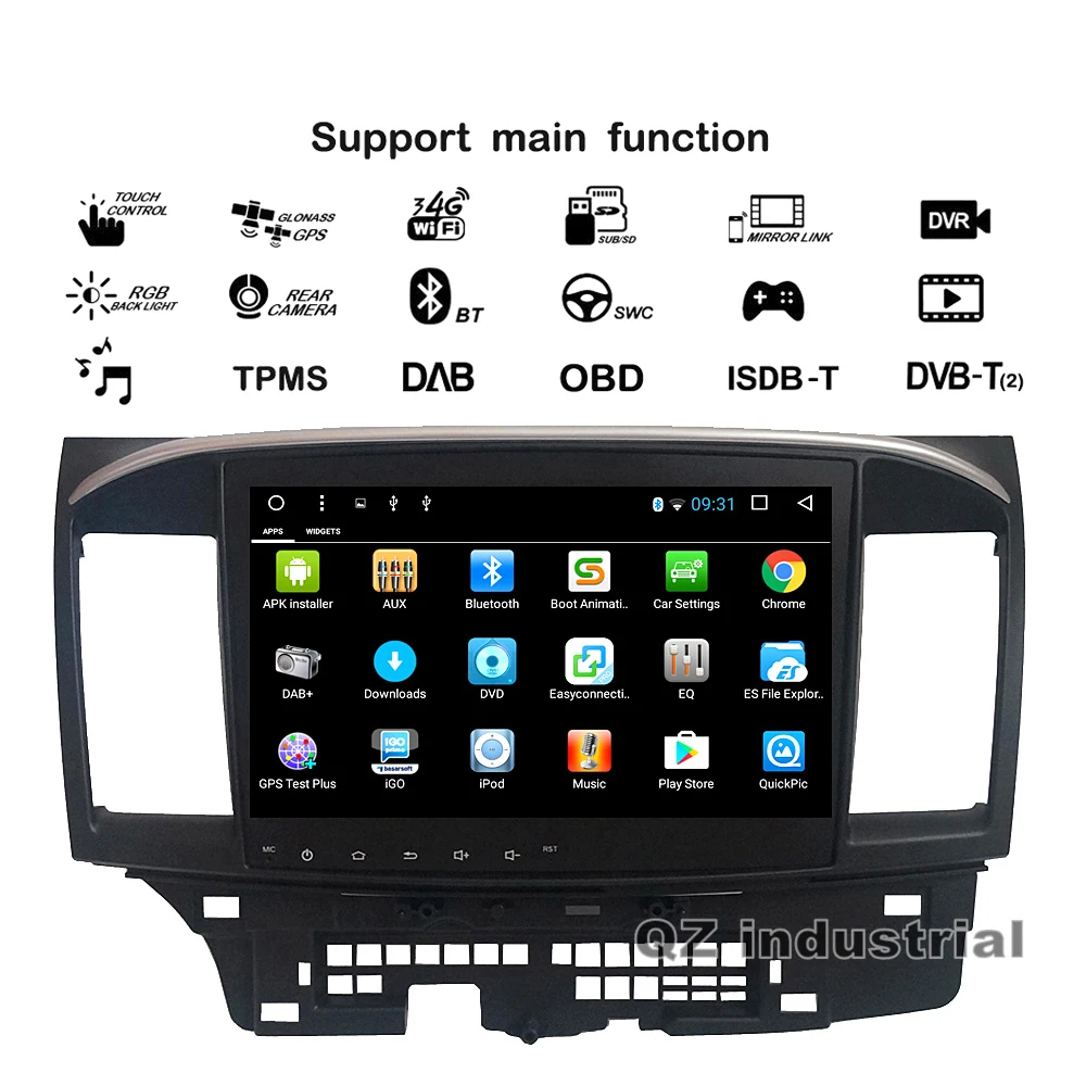 Top QZ industrial HD 10.1" Android 8.1 T3 for Mitsubishi Lancer 2008-2015 car dvd player with GPS 3G 4G WIFI Radio Navigation RDS 2