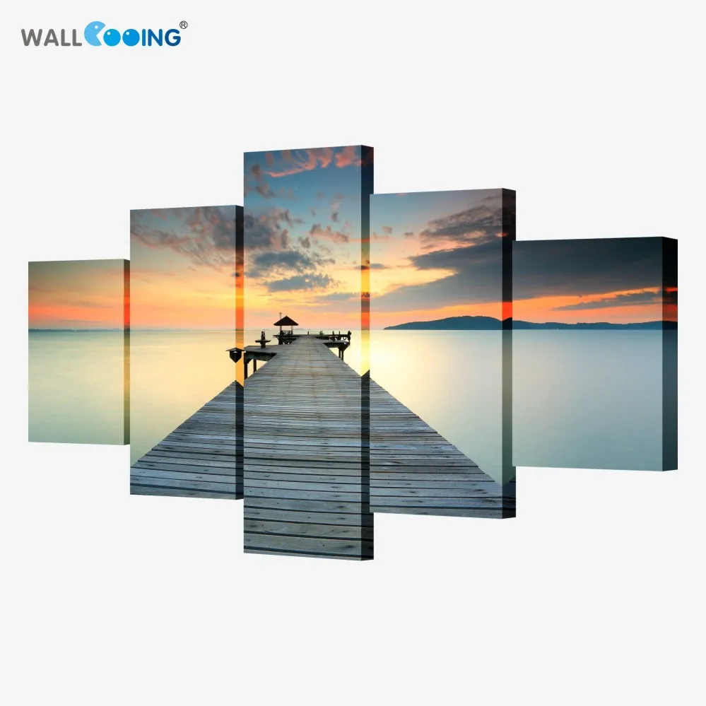 Baratos 5 unidades the sunset wall art dusk pier lienzo decorativo pintura el salón sofá dormitorio flores lienzo (sin marco)