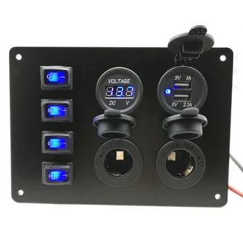 

Hot 1 Pcs 4 Way Switch Panel Control Waterproof with USB Charger Voltage Display for Car JLD