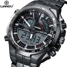 LIANDU Brand Military Watch Men s Running quartz Analog Digital Reloj Full Steel Waterproof Digital LED