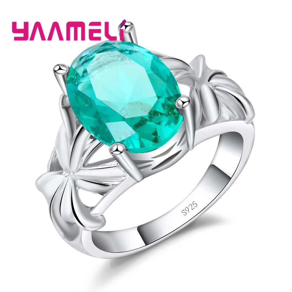 925 пробы Серебряное и CZ изящное милое зеленое круглое кольцо с цветком