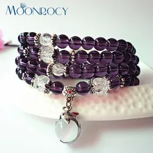 MOONROCY австрийского Хрусталя Браслет Модные украшения фиолетовый кристалл опал браслет длинная цепь Дельфин для женщин подарок