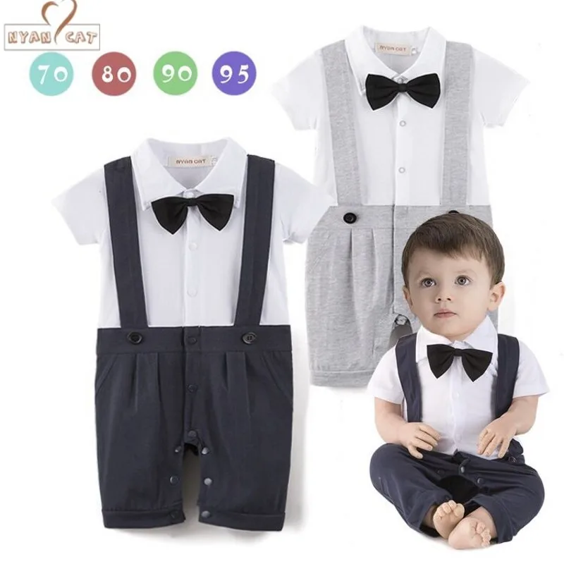 

Nyan Cat Baby boy cotton outfit Gentleman 1 Piece Bow Tie short sleeve jumpsuit infant summer birthday Wedding Holiday clothes