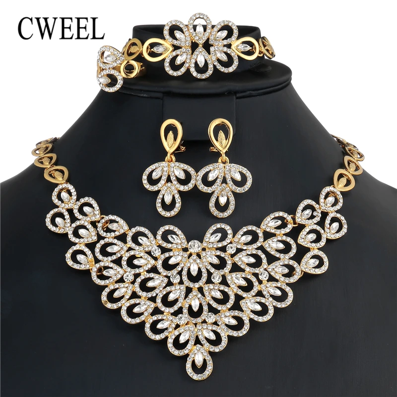 

Dubai Jewelry Sets For Women Bridal Wedding Nigerian Costume Imitation Crystal Indian Jewellery African Beads Jewelry Set