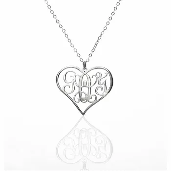 

AILIN Free shipping -Personalized name Sterling Silver Heart shape Monogram Necklace 1.25 DELIVER TO US ONLY 2 weeks