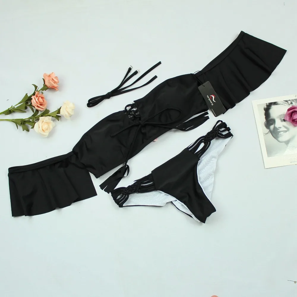 Tengweng 2019 Sexy Off shoulder Ruffle Bikini Blue Push up Women Swimwear Thong Bandeau Swimsuit Brazilian Female Bathing suit HTB1spKBdcj B1NjSZFHq6yDWpXax - Tengweng 2019 Sexy Off shoulder Ruffle Bikini Blue Push up Women Swimwear Thong Bandeau Swimsuit Brazilian Female Bathing suit