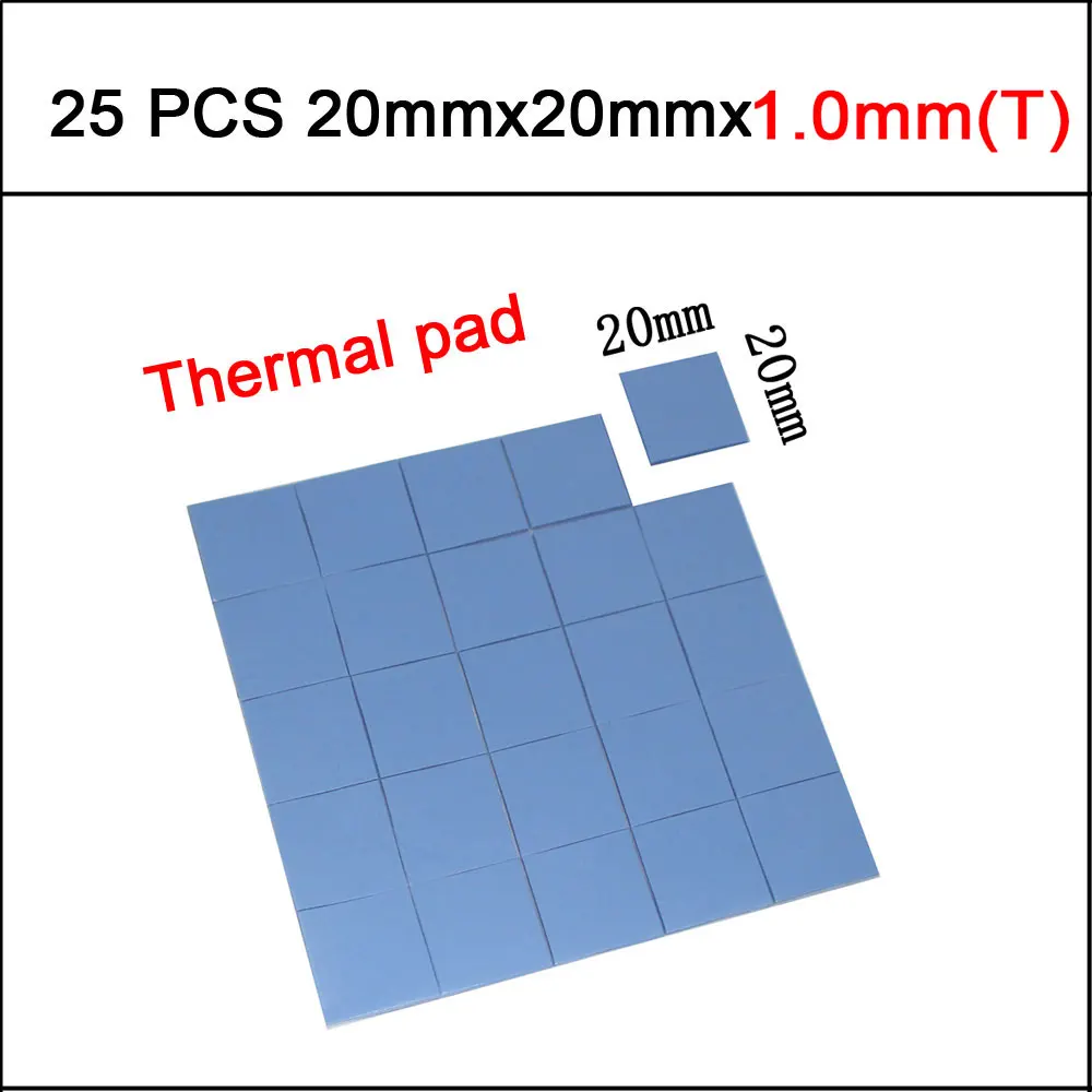 25 шт. 20 мм* 20 мм* 1,0 мм термопрокладка GPU cpu теплоотвод охлаждающая проводящая силиконовая прокладка