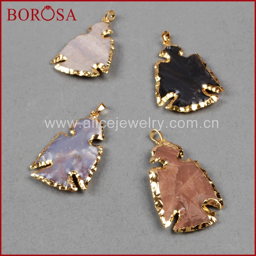 

BOROSA 1 piece High Quality Gold Color Rough Natural Jaspers Carved Bird Pendant Bead Druzy Stone Delicate Pendant Jewelry G0788