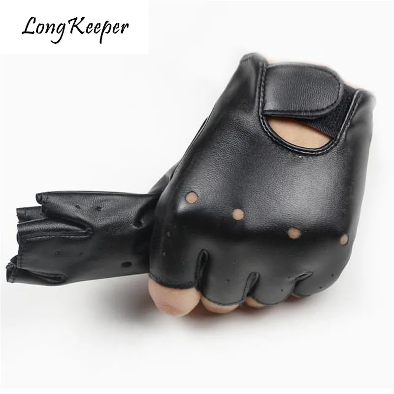 Long Keeper Men Genuine Leather Gloves High Quality Slip-resistant Luvas Half Finger Sheep Leather Fingerless Gloves gants moto mens leather gloves for winter