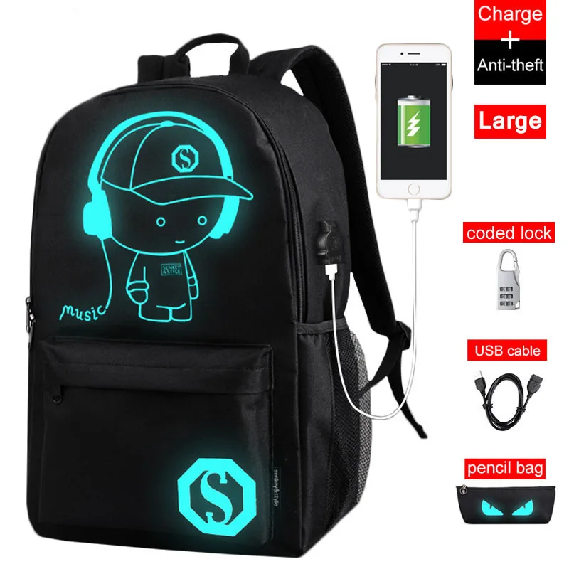 Raged Sheep New Teenager School Backpacks Luminous USB Charging anti theft backpacks school backpack in men