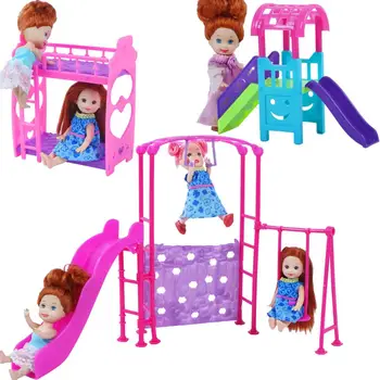 

3x Pink Lovely Baby Doll Outdoor Playing Furniture Set Bed Slide for Barbie Doll for Kelly Doll 4 inch. Dollhouse Accessories