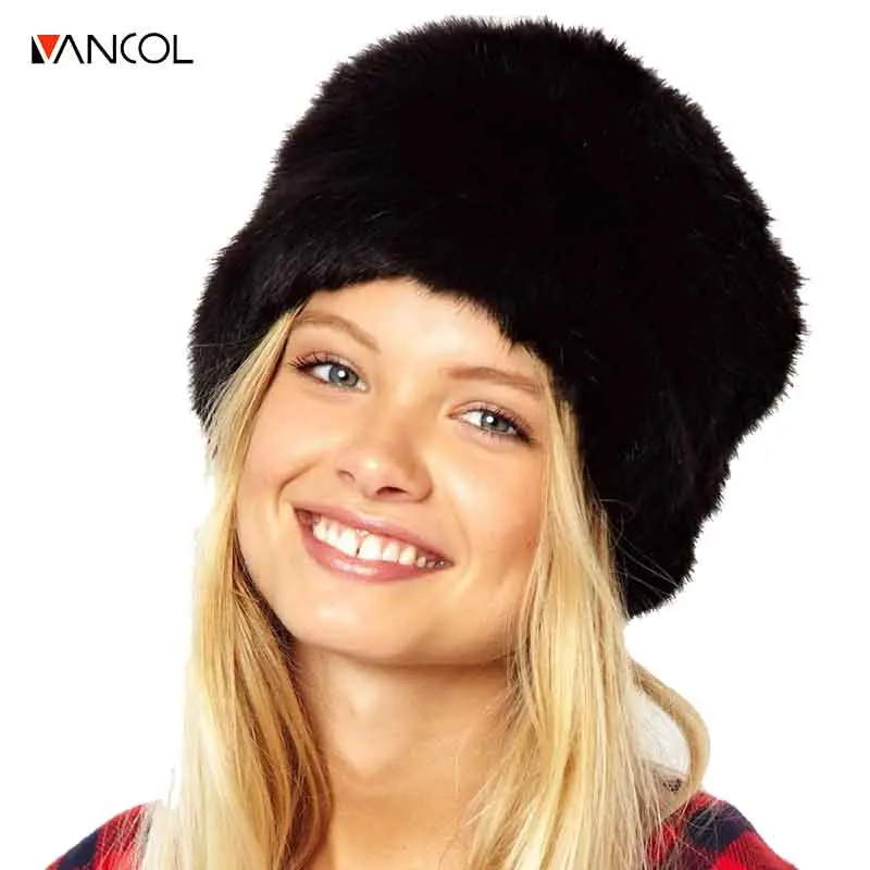Vancol 2016 Ladies Skullies Шапочки вводная fourrure femme Женские Черные Меховые Зимние Шапки