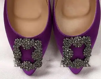 Г. Женская Классическая шелковая обувь на плоской подошве с алмазной пряжкой, Женская пикантная шелковая обувь на плоской подошве с алмазной пряжкой для вечерние, 33-43 - Цвет: Purple