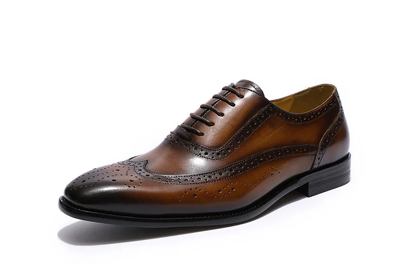 2019 Luxury Mens Brogue Oxford Genuine Leather Brown Lace-Up Men Dress ...