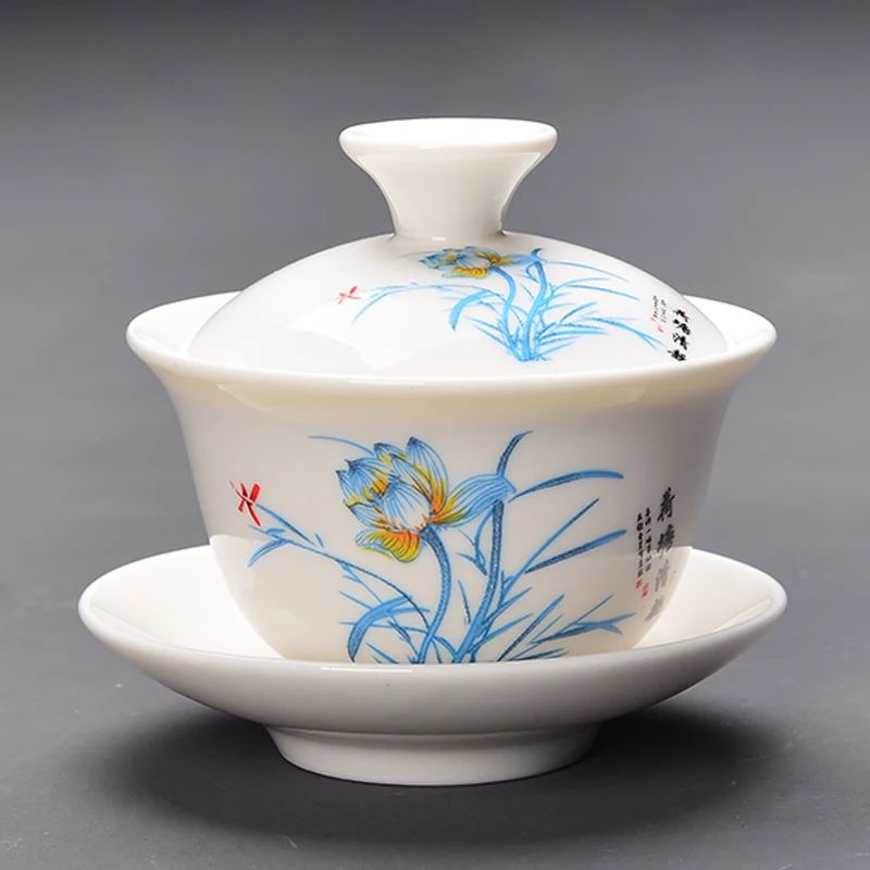 Китайский Чай комплект Gaiwan синий и белый фарфор Чайный набор кунг фу Супница