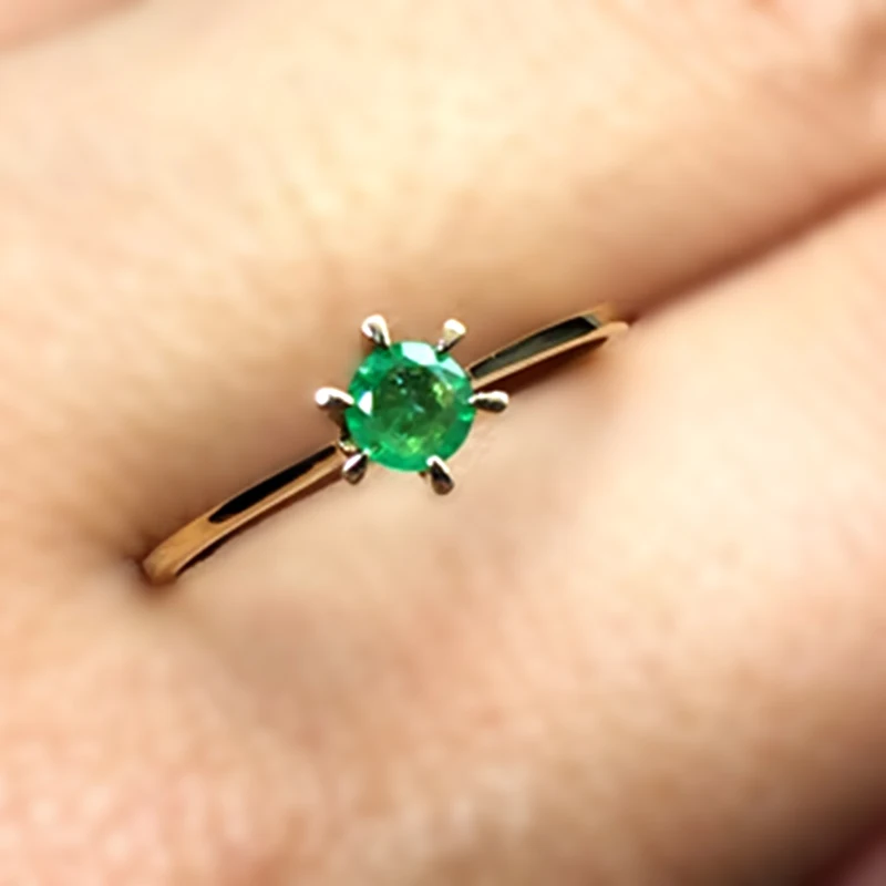 0 28 Carat Emerald Ring 18k Yellow Gold Engagement Ring Green Gemstone Valentine Gift For Girlfriend Student Promise Tiny Rings Aliexpress