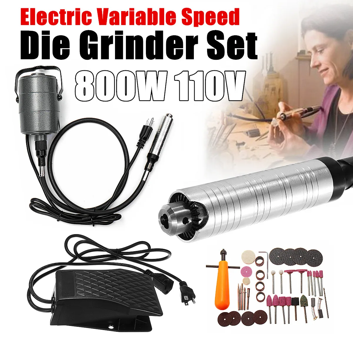 

Electric Variable Speed Die Grinder Set 800W 110V 48" Flexible Shaft Rotary Tool 25000r/min for Engraving / Grinding / Cutting