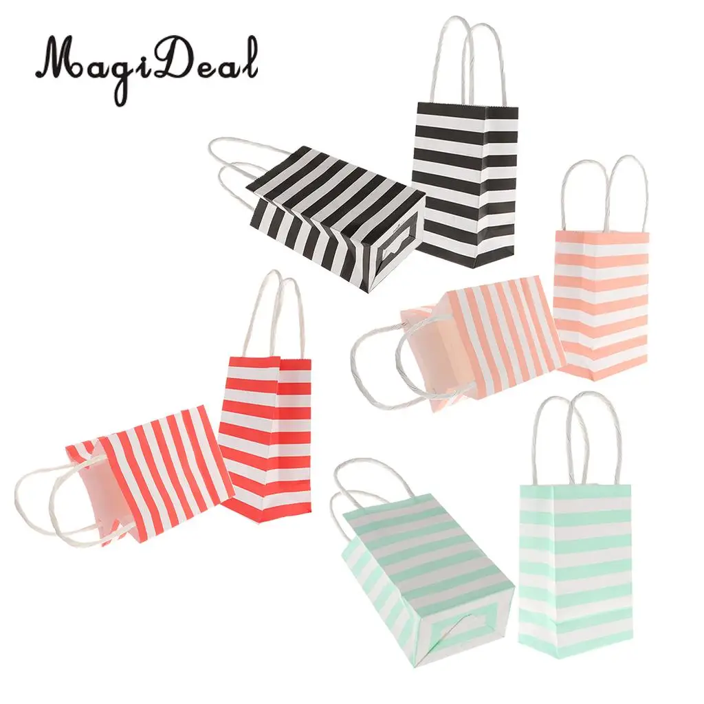 6pcs Paper Striped Candy Gift Bags Handle Tote Bag Party Favors  