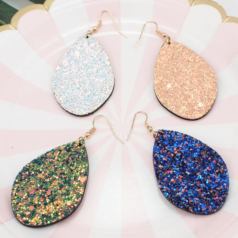 MANILAI Sequins MultiColors Leather Dangle Earrings For Women Fashion Statement Earrings Christmas Gift Wholesale