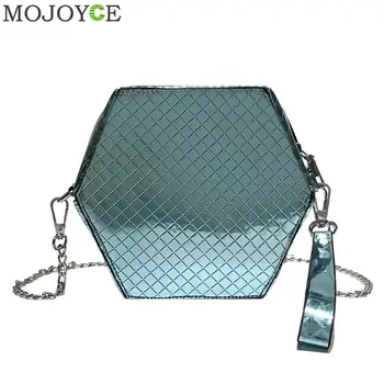 

2018 Hexagon Shape Women Messenger Shoulder Bag Laser PU Leather Party Party Day Clutches Purses Chain Crossbody Handbags