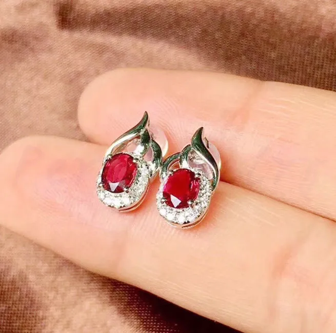 Серьги-гвоздики с рубином 0.35ct* 2шт драгоценный камень натуральная и настоящая Рубиновая серьга из стерлингового серебра 925 пробы ювелирные украшения# J18122410