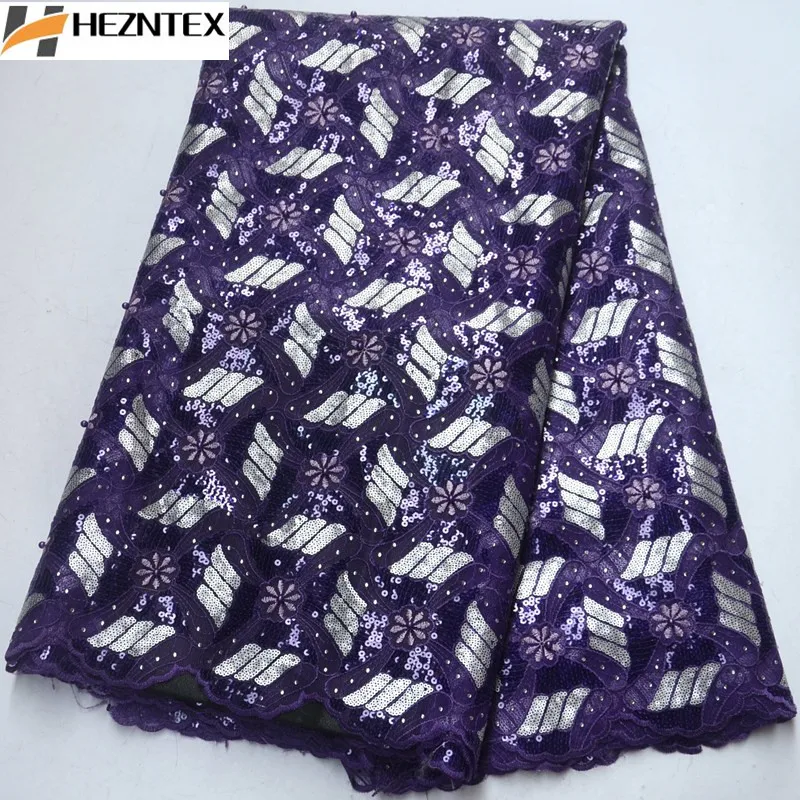 

Purple African Organza Laces French Laces Fabric Sequins Flower embroidery High Quality Tulle Lace For Women Dress PSA399-1