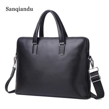 Sanqiandu, двойной портфель на молнии, мужская сумка из натуральной кожи, Большая вместительная сумка на плечо для ноутбука, мужской деловой портфель, s