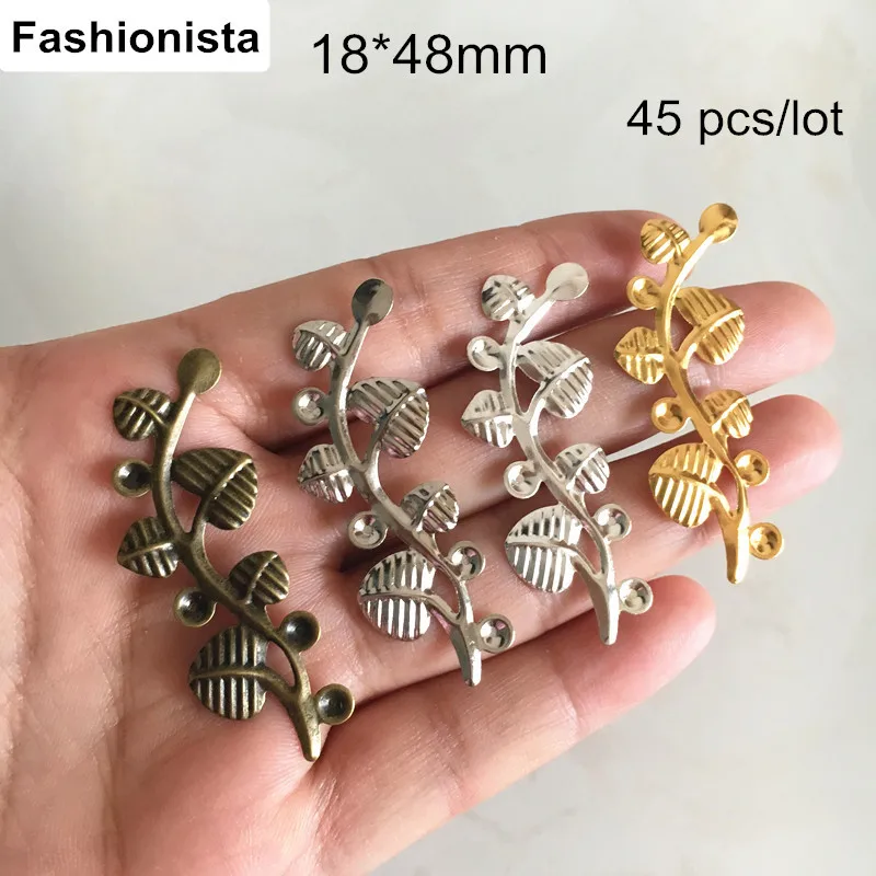 

45 pcs Decorative Leaf Branches,18*48mm Metal Stamping Crafts,DIY Arts Findings,Gold-color,Silver-color,Steel-color,Bronze