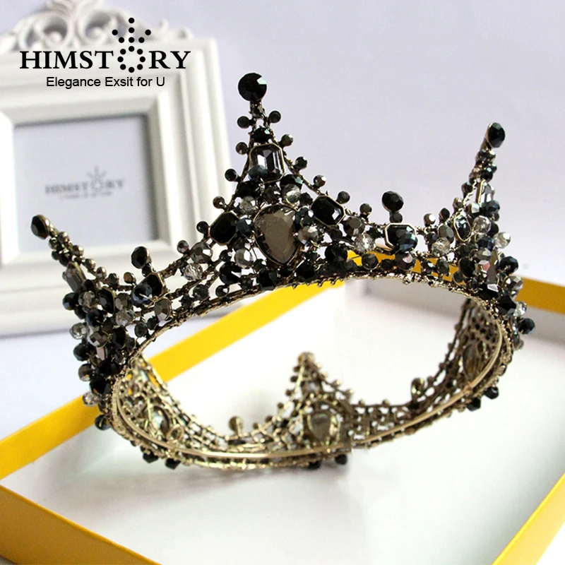 

HIMSTORY Luxury Black Rhinestones Crstyal Hair Crown Cosplay Prom Party Men Woman Unisex Hairwear Accessory