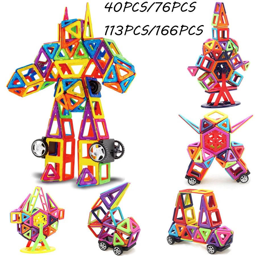 166pcs Big Size Magnetic Building Blocks Triangle Square Brick designer Enlighten Bricks Toys Free Stickers Gift DS19 | Игрушки и хобби