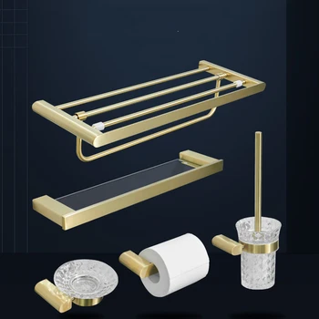 

SUS304 stainless steel bathroom accessories soap dish brushed gold toilet brush holder bath hardware set towel ring paper holder