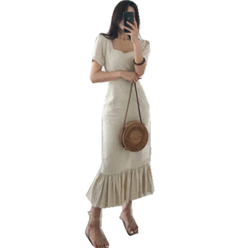 

RUGOD 2019 New Women Temperament Mermaid Dress Square Collar Short Sleeve Slim Vestidos Vintage Stylish Casual Summer Dress