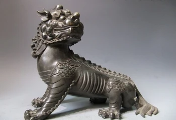 

USPS to USA S0578 12"Chinese regius Palace Pure Bronze Evil bellow Fu Foo Dog Lion beast