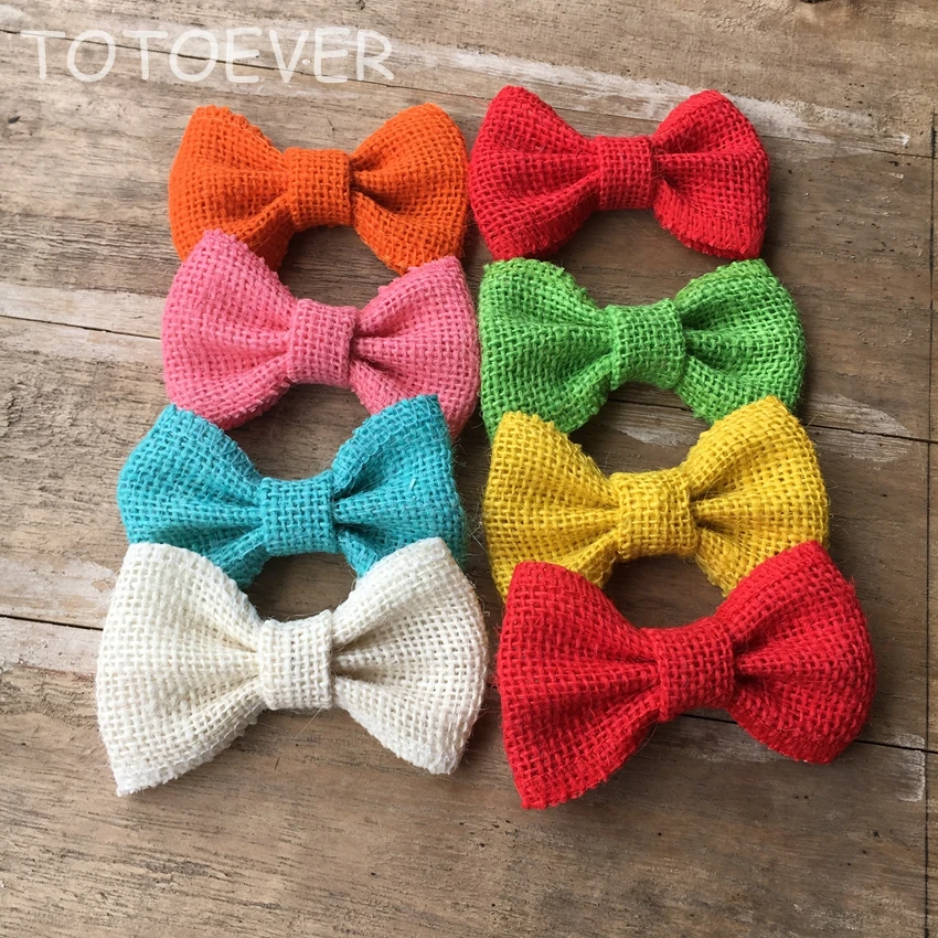 6PCS Natural Jute Burlap Hessian Bowknot Bows Craft Vintage Wedding Decor Supply