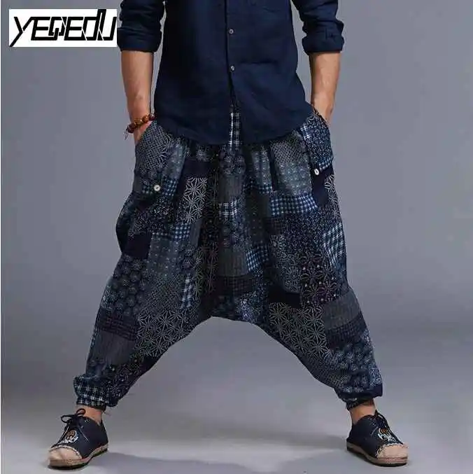2803 весенние льняные хлопковые Харадзюку Sarouel Homme мягкие свободные хип-хоп танцевальные брюки мужские джоггеры Панталоны homme винтажные - Цвет: Синий