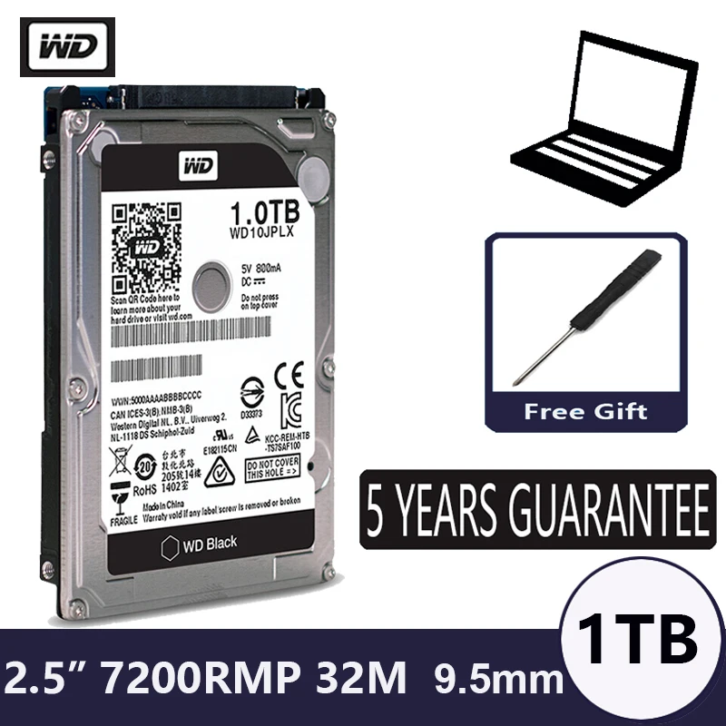 

WD Black 1TB 2.5" SATA III Internal Hard Disk Drive 1000Gb HDD HD Harddisk 6Gb/s 32M 9.5mm 7200 RPM for Notebook Laptop