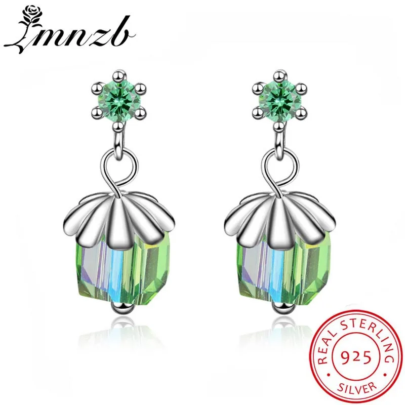 

LMNZB New Original 925 Solid Silver Fine Earrings For Women Fashion Dazzling Crystal Drop Earrings Wedding Jewelry Gifts LED142