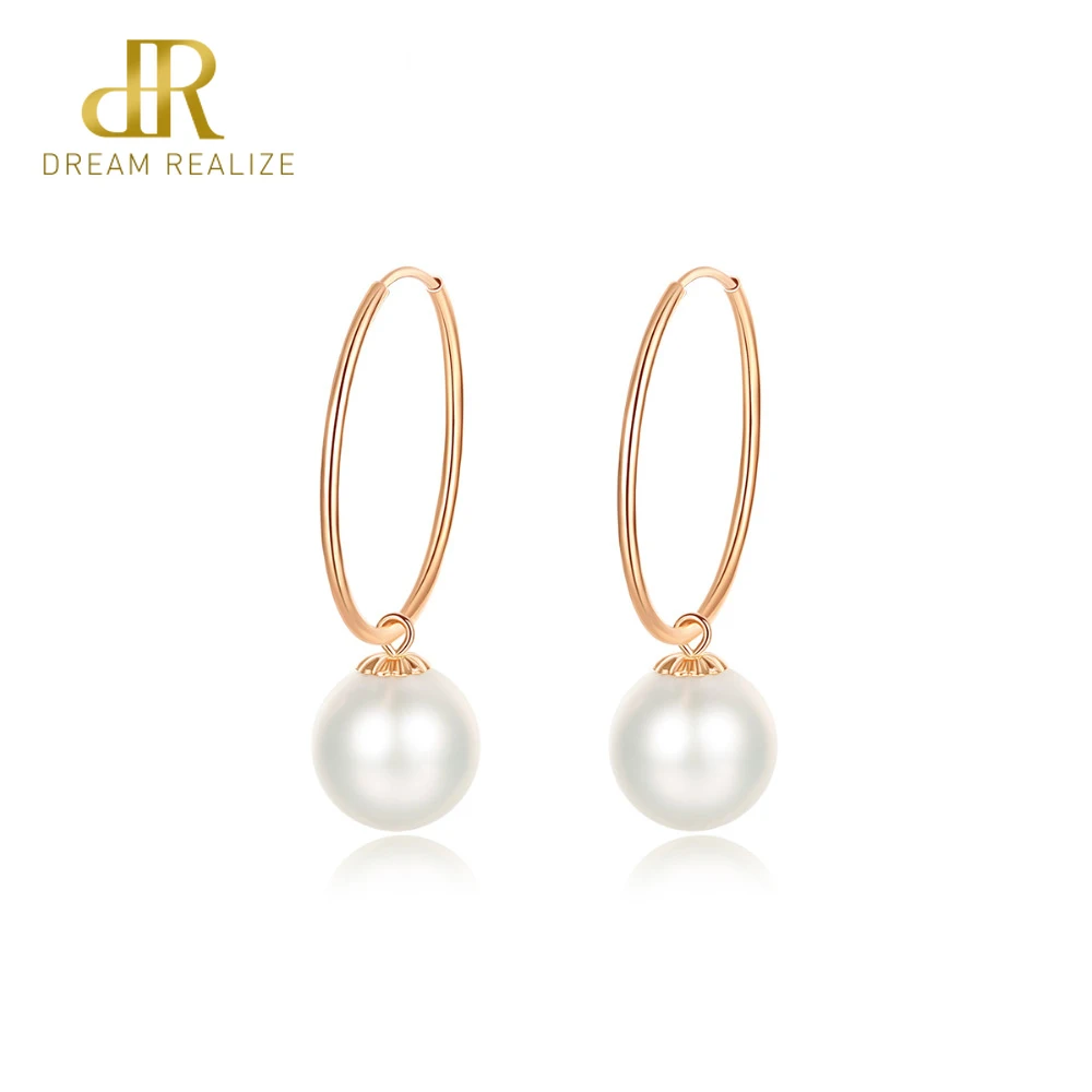 

DR 2019 Exquisite 18K Yellow Gold Pearl Hoop Earrings for Women Round Ball Natural Pearl Engagement Fine Jewelry Brincos Au750
