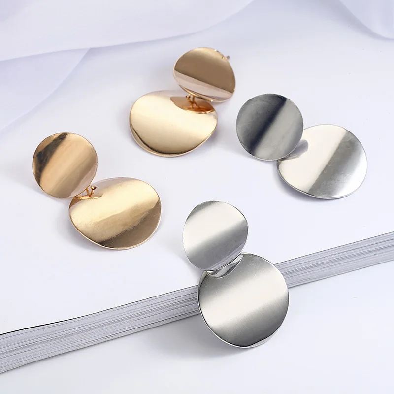 

New Women's Earrings Round Simple Metal European and American Drop Earrings Jewelry Metal Suitable Gift Wholesale