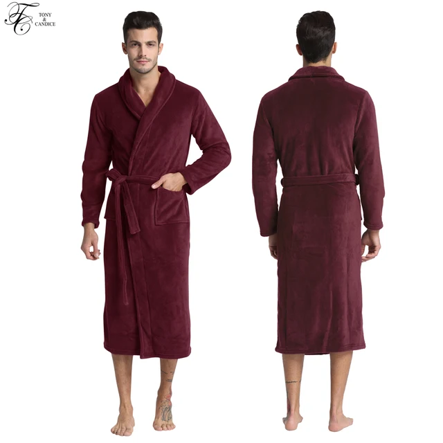 Tony&Candice Bathrobe Men Thick Fleece Winter Male Dressing Gown Towel