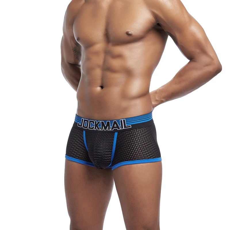 JOCKMAIL Новое сексуальное мужское нижнее белье боксеры из дышащей сетки мужские