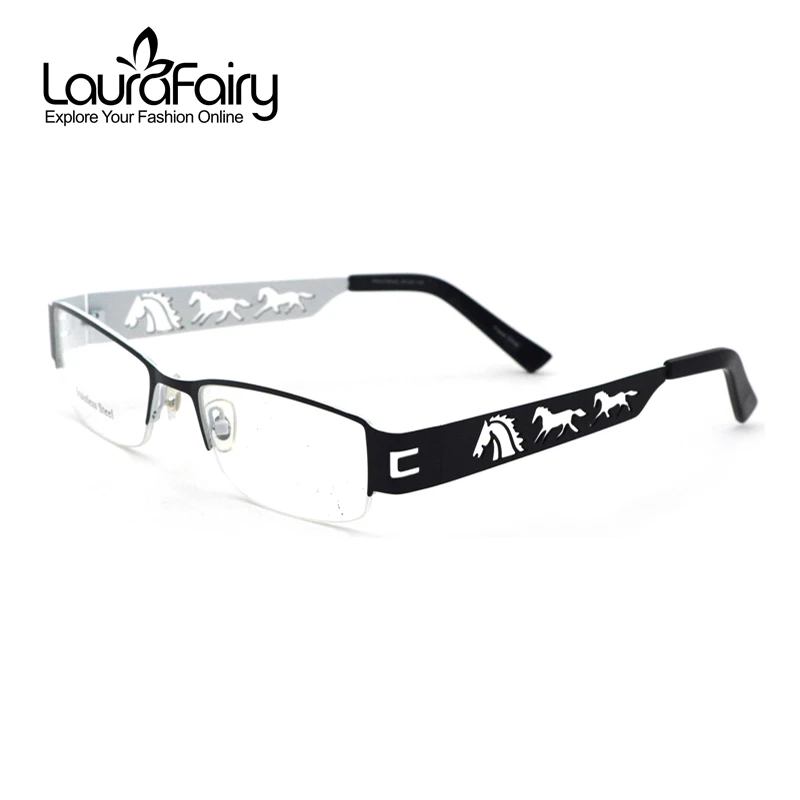 Laura Fairy Brand Designer Men Glasses Eyewear Horse Shape Hollow Out Design Optical Glasses